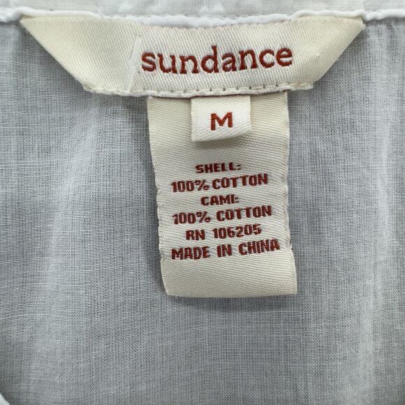 Sundance Womens Long Sleeve Ruffle Neck Hi Lo Blouse Size M White Cotton Boho - Picture 2 of 9